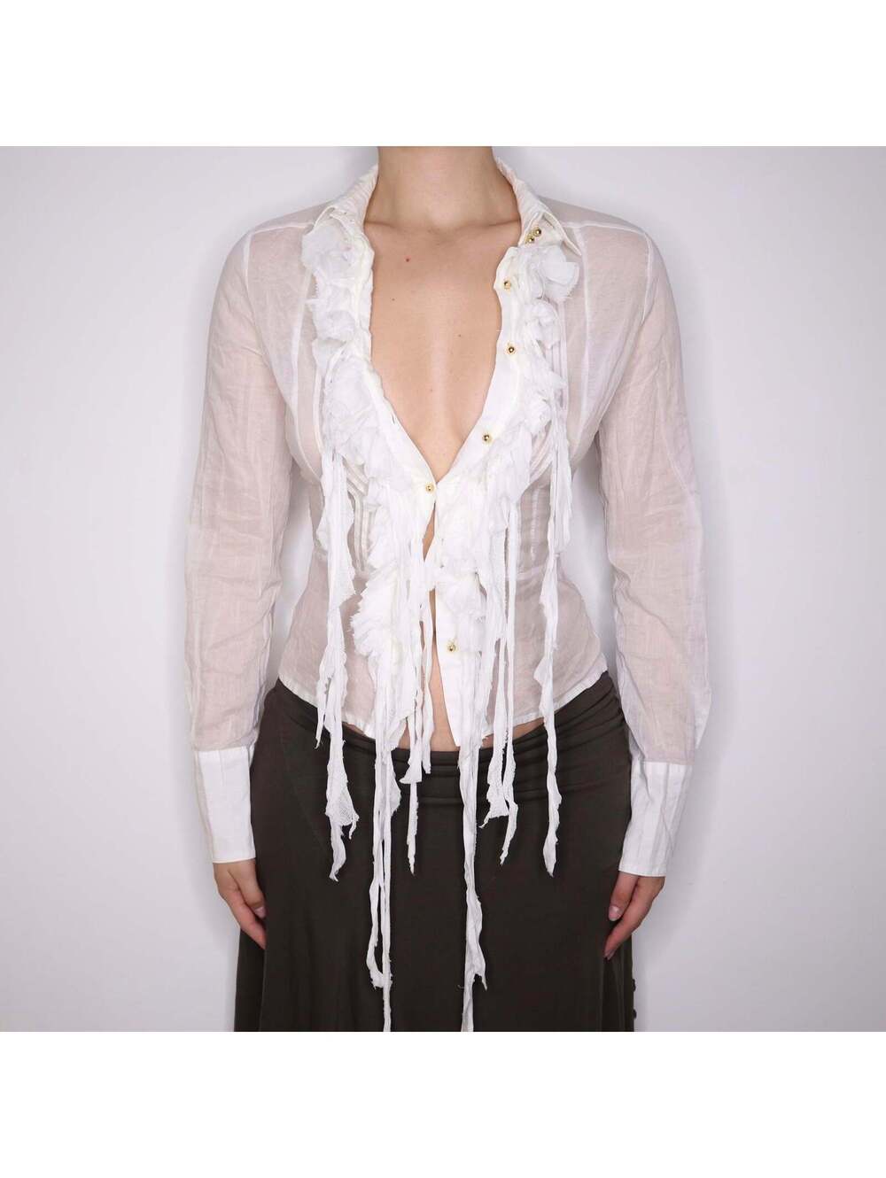 Y2K Italian White Tassel Button Up Top (S/M)